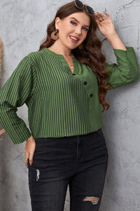 Plus Size Striped Notched Neck Top