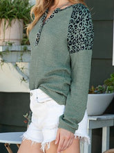 Load image into Gallery viewer, Leopard Notched Raglan Sleeve Knit Top
