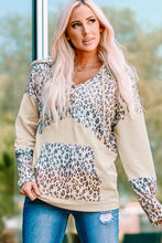 Load image into Gallery viewer, Leopard Color Block Buttoned Drawstring Detail Hoodie
