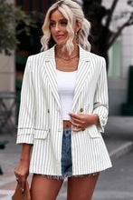Load image into Gallery viewer, Striped Double-Breasted Long Sleeve Blazer
