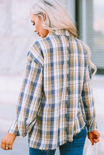 Load image into Gallery viewer, Plaid Raw Hem Dropped Shoulder Johnny Collar Shirt
