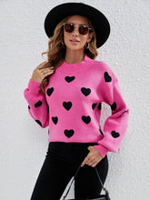 Load image into Gallery viewer, Heart Round Neck Dropped Shoulder Sweater
