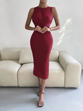 Load image into Gallery viewer, Round Neck Tie Back Slit Sleeveless Dress
