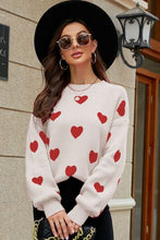 Load image into Gallery viewer, Woven Right Heart Pattern Lantern Sleeve Round Neck Tunic Sweater
