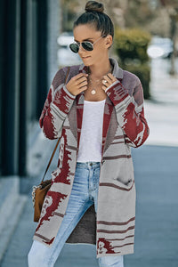 Geometric Open Front Pocketed Cardigan