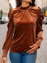 Load image into Gallery viewer, Tied Mock Neck Puff Sleeve Blouse
