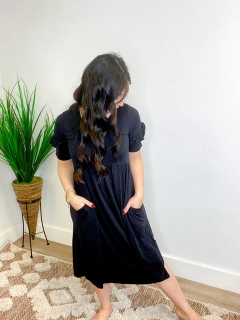 Black Modal Dress W/ Pockets