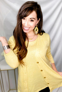 Yellow 3/4 Sleeve Button Down Cardigan & Knit A-Line Tank Top Set