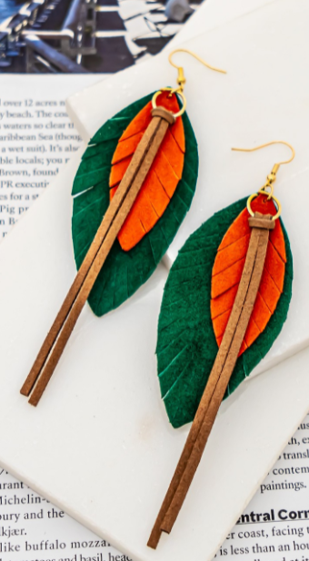 Genuine Leather Leaves Drop With Long Tassel Earrings