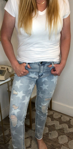 Star Printed Frayed Bottom Jeans
