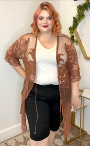 Toffee Butterfly Embroidered Kimono