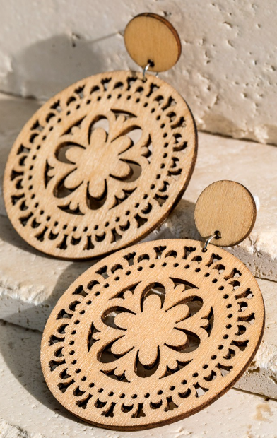 Wooden Circle Flower Earrings