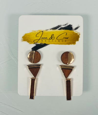 Wood & Gold Post Earrings