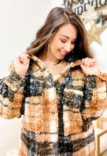 Load image into Gallery viewer, Beige Plaid Sherpa Jacket

