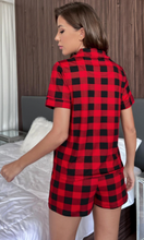 Load image into Gallery viewer, Plaid Button Up Shirt &amp; Short Lounge Set
