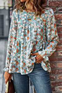Floral Flounce Sleeve Tiered Blouse