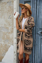 Load image into Gallery viewer, Pocketed Geometric Open Front Dropped Shoulder Cardigan
