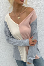 Load image into Gallery viewer, Color Block V-Neck Long Sleeve Blouse
