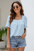 Load image into Gallery viewer, Frill Trim Puff Sleeve Square Neck Blouse
