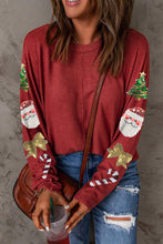 Load image into Gallery viewer, Santa Sequin Round Neck Long Sleeve Blouse

