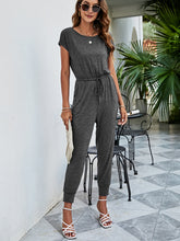 Load image into Gallery viewer, Drawstring Waist Short Sleeve Jogger Jumpsuit
