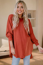 Load image into Gallery viewer, Contrast Texture Round Neck Long Sleeve Blouse
