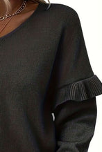 Load image into Gallery viewer, V-Neck Ruffle Trim Long Sleeve Sweater
