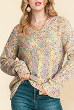 Load image into Gallery viewer, Heathered V-Neck Dropped Shoulder Sweater
