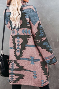 Geometric Open Front Pocketed Cardigan