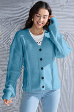 Load image into Gallery viewer, Button Up V-Neck Drop Shoulder Long Sleeve Cardigan
