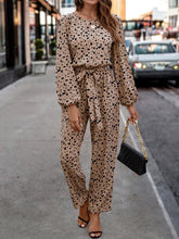 Load image into Gallery viewer, Leopard Tie Front Balloon Sleeve Jumpsuit

