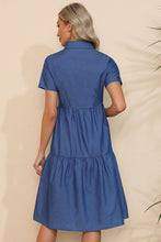 Load image into Gallery viewer, Short Sleeve Collared Button Down Denim Dress
