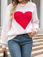 Load image into Gallery viewer, Heart Round Neck Long Sleeve Sweater
