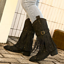 Load image into Gallery viewer, Studded Fringe Block Heel Boots
