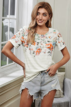 Load image into Gallery viewer, Floral Striped Round Neck T-Shirt
