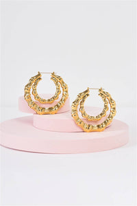 Gold Large Double Circle Bamboo Hoop Earrings