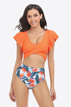 Load image into Gallery viewer, Two-Tone Flutter Sleeve Tied Two-Piece Swimsuit
