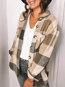 Plaid Pocketed Dropped Shoulder Button Up Jacket