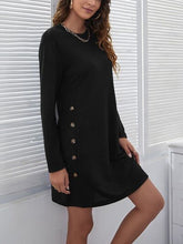 Load image into Gallery viewer, Decorative Button Round Neck Dress
