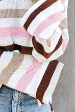 Load image into Gallery viewer, Striped Slit Round Neck Dropped Shoulder Sweater
