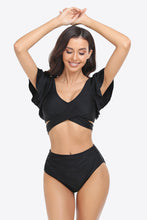 Load image into Gallery viewer, Two-Tone Flutter Sleeve Tied Two-Piece Swimsuit
