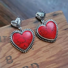 Load image into Gallery viewer, Artificial Turquoise Alloy Heart Dangle Earrings
