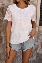 Load image into Gallery viewer, Eyelet Round Neck Short Sleeve T-Shirt
