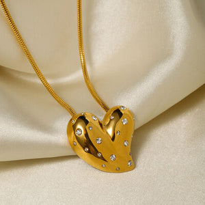 Inlaid Zircon Heart Stainless Steel Necklace