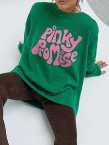 PINKY PROMISE Round Neck Drop Shoulder Sweater