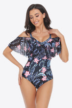 Load image into Gallery viewer, Botanical Print Cold-Shoulder Layered One-Piece Swimsuit
