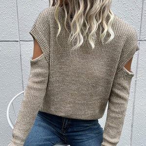 Heathered Cutout Turtleneck Sweater