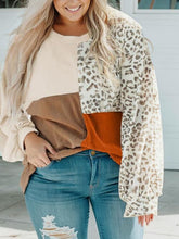 Load image into Gallery viewer, Plus Size Color Block Leopard Round Neck Top
