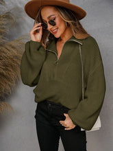 Load image into Gallery viewer, Half Zip Dropped Shoulder Sweater
